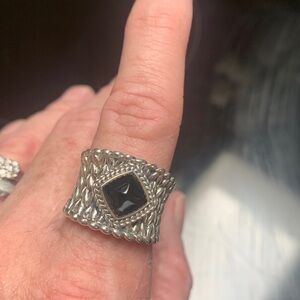 JAI Sterling Silver black spinel cigar band Ring